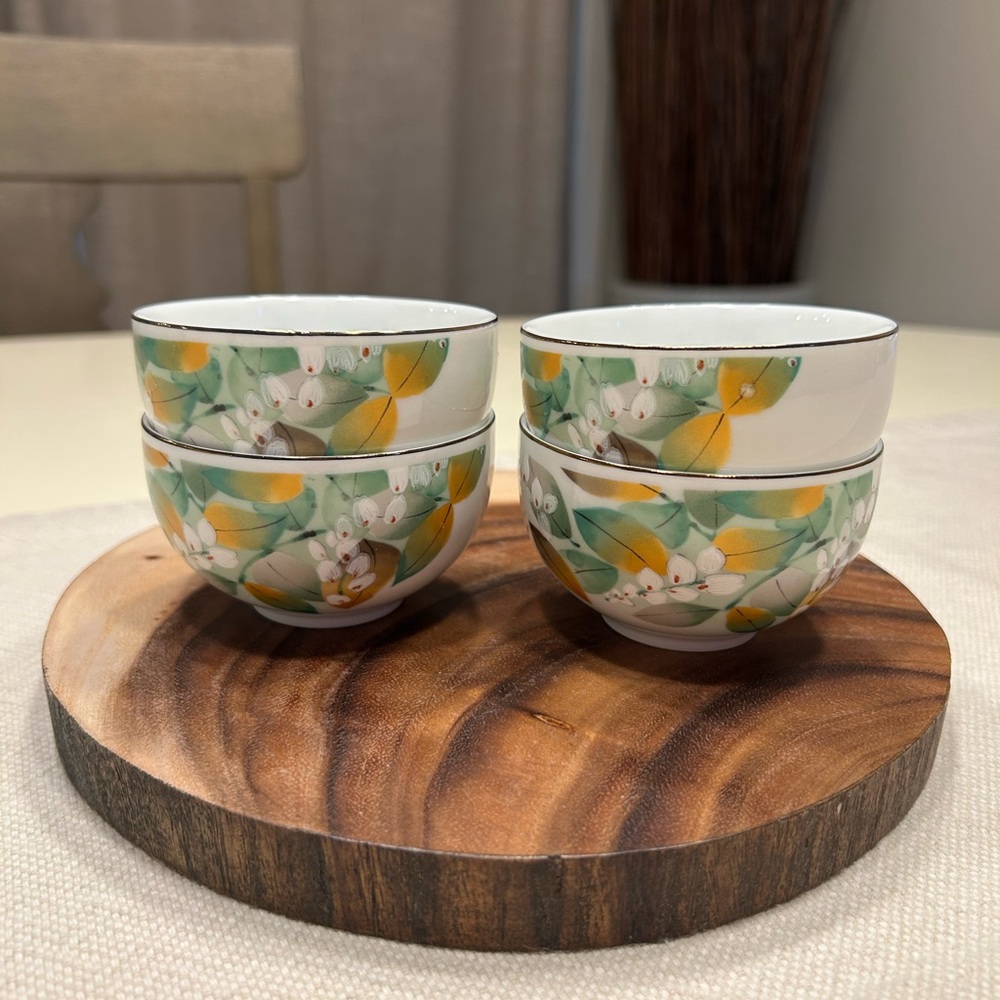 Japanese Floral Ceramic Bowls (set of 4)